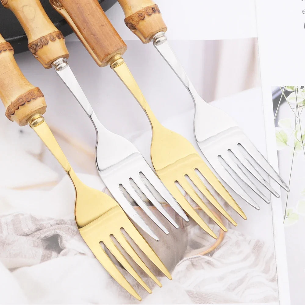 Elegant Gold Bamboo Fork Set