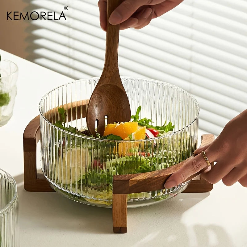Elegant Glass Bowl with Wooden Stand