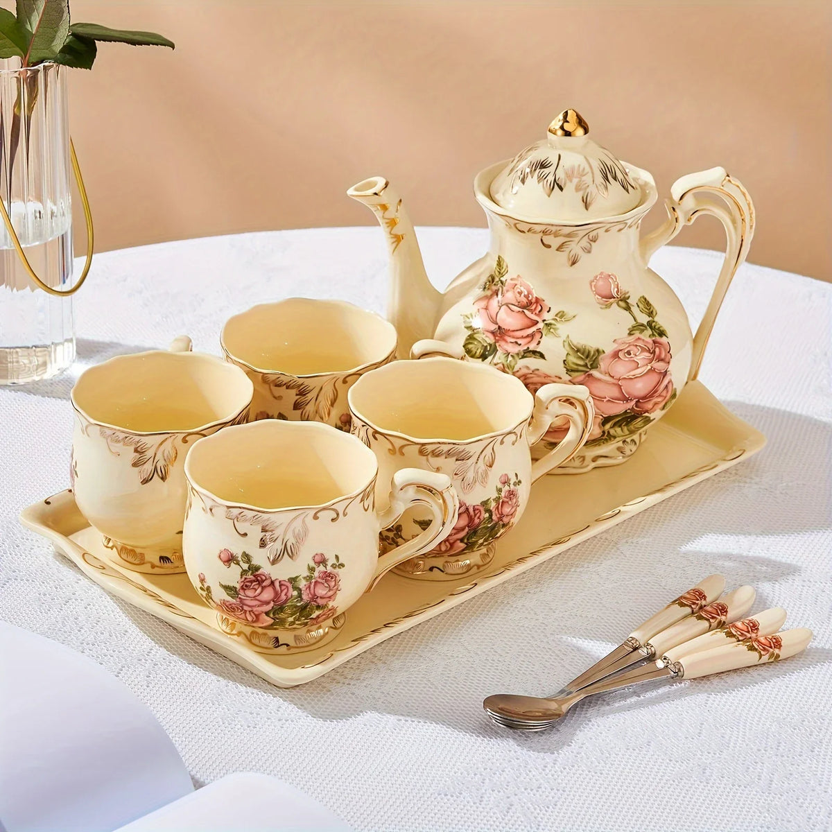 Elegant Ivory Floral Tea Set
