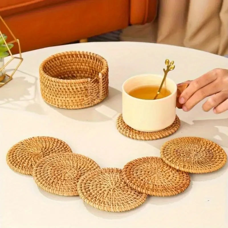 Rattan Coaster Set with Holder