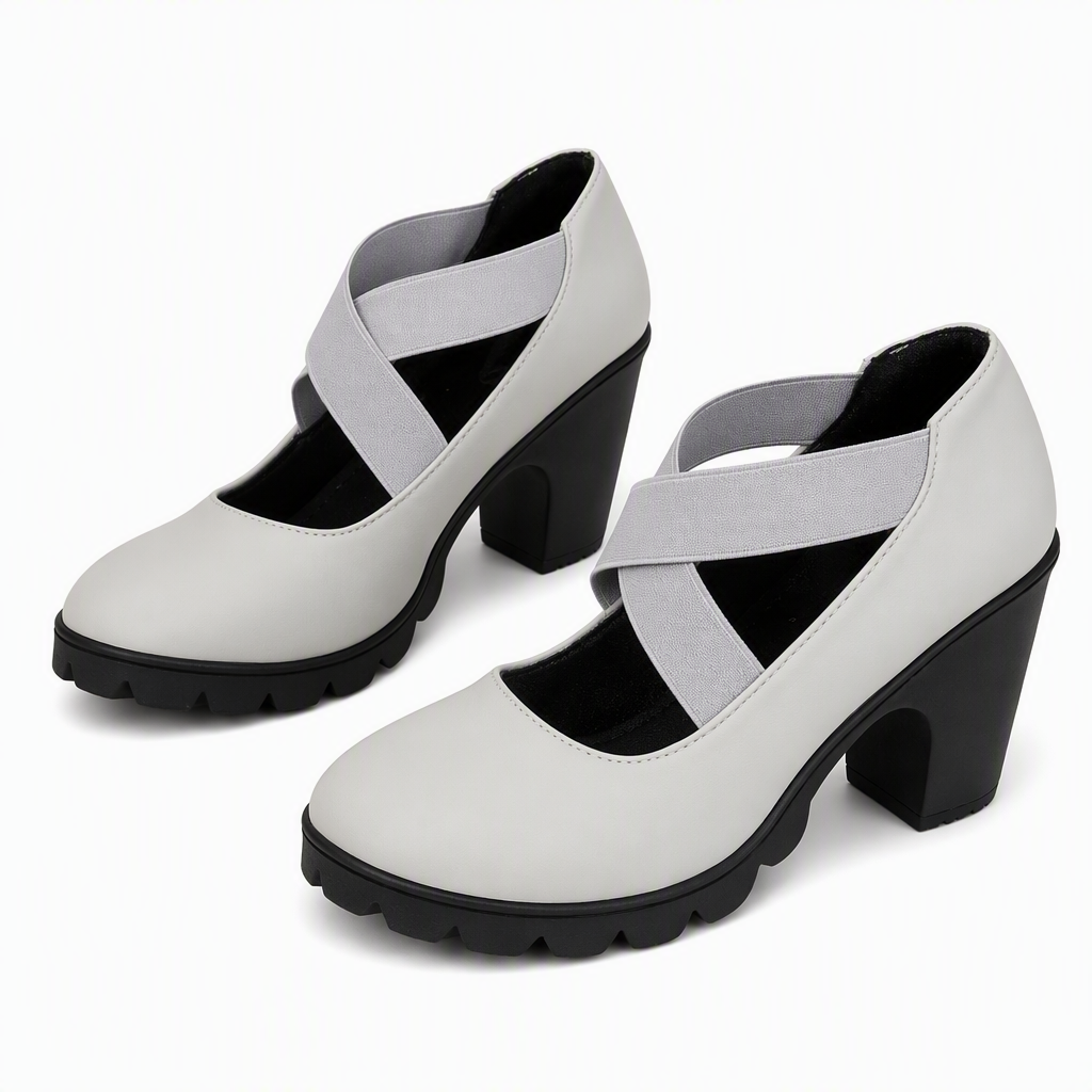 Zapatos Mary Jane de mujer con plataforma, tiras cruzadas y tacón alto.
