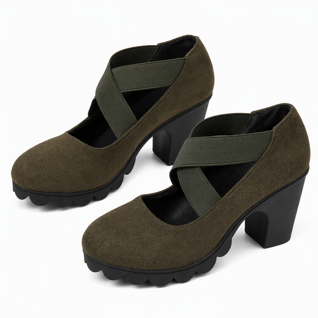 Zapatos Mary Jane de mujer con plataforma, tiras cruzadas y tacón alto.