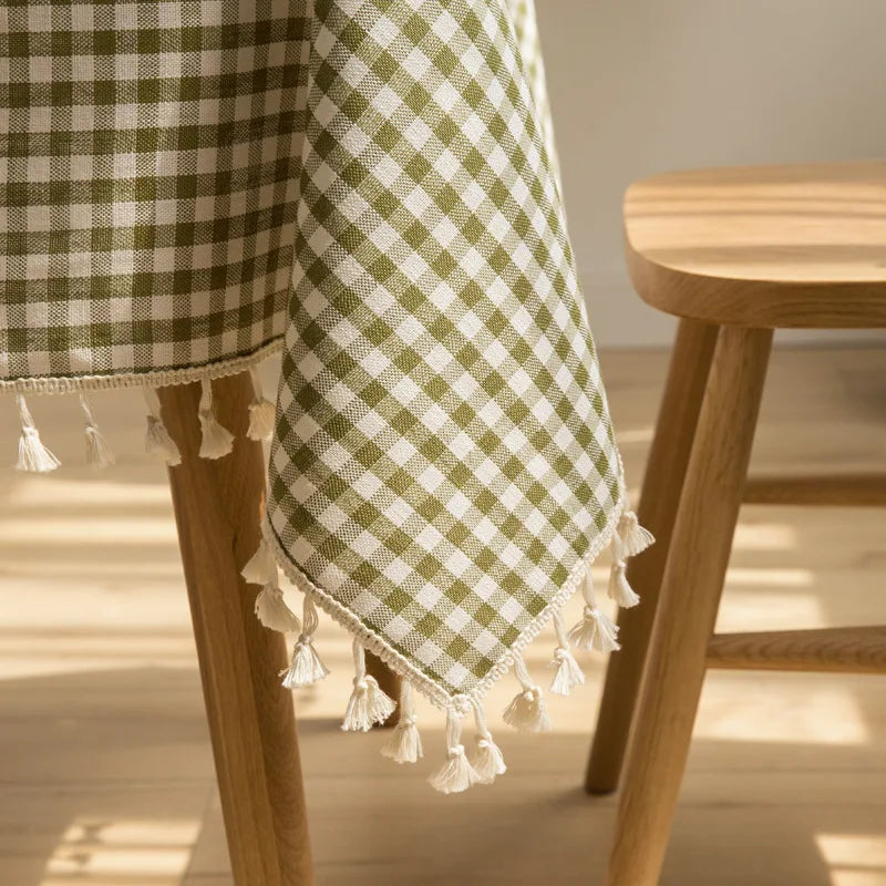 Mint Checkered Tablecloth with Tassels