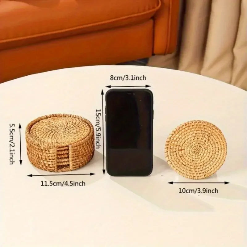 Rattan Coaster Set with Holder