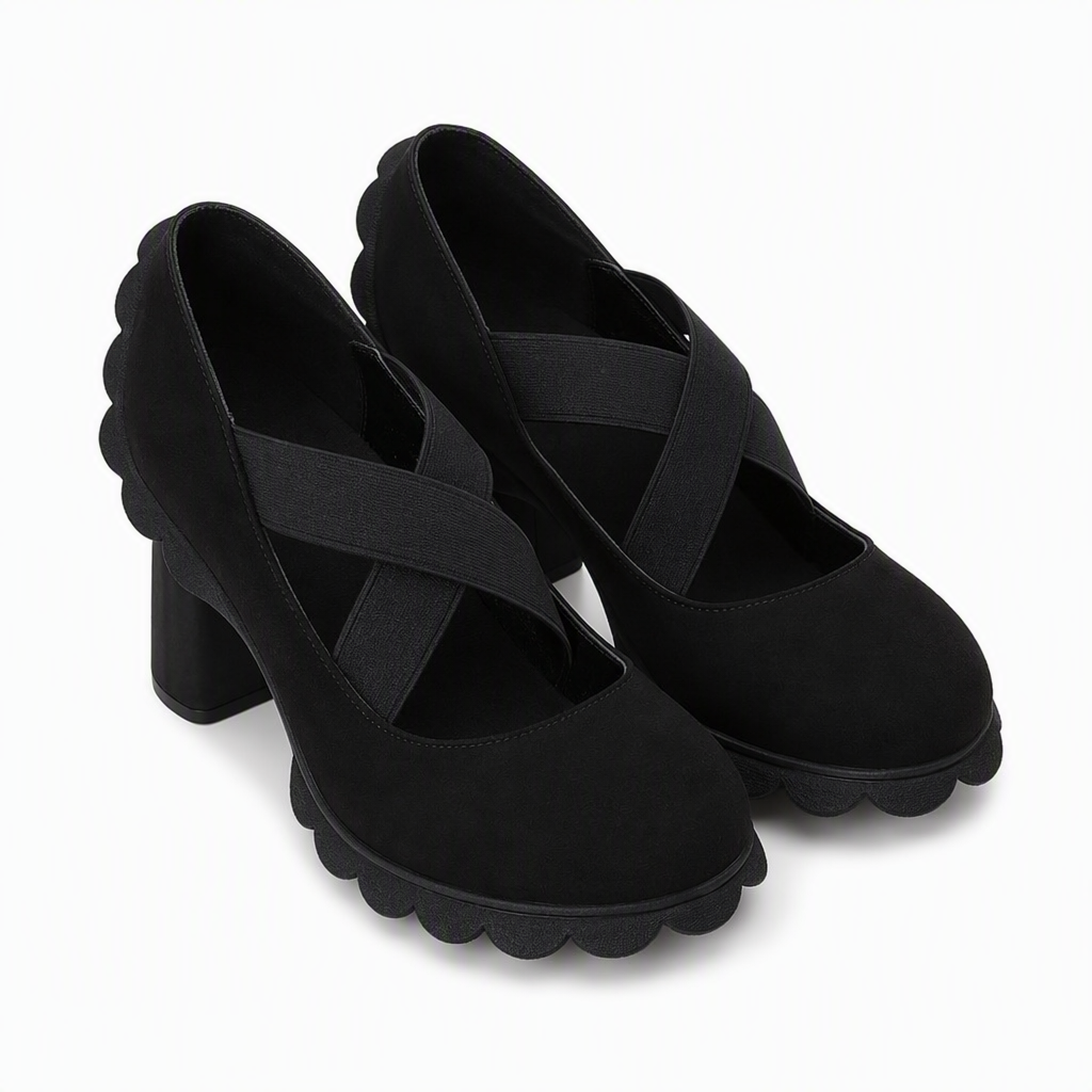 Zapatos Mary Jane de mujer con plataforma, tiras cruzadas y tacón alto.
